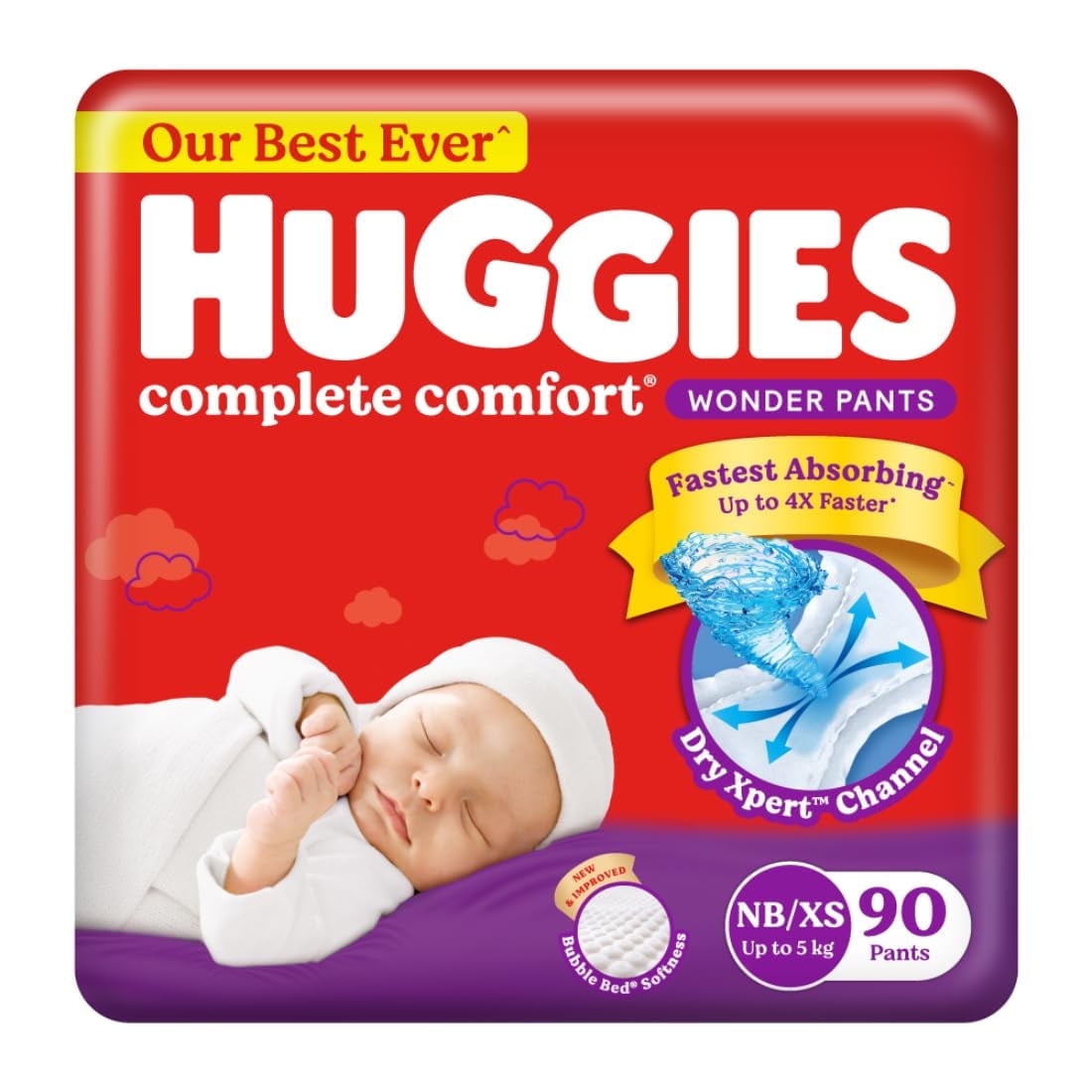 Huggies Complete Comfort Wonder Pants Dry Xpert Channel Ultra Absorbent Diapers, New Born/