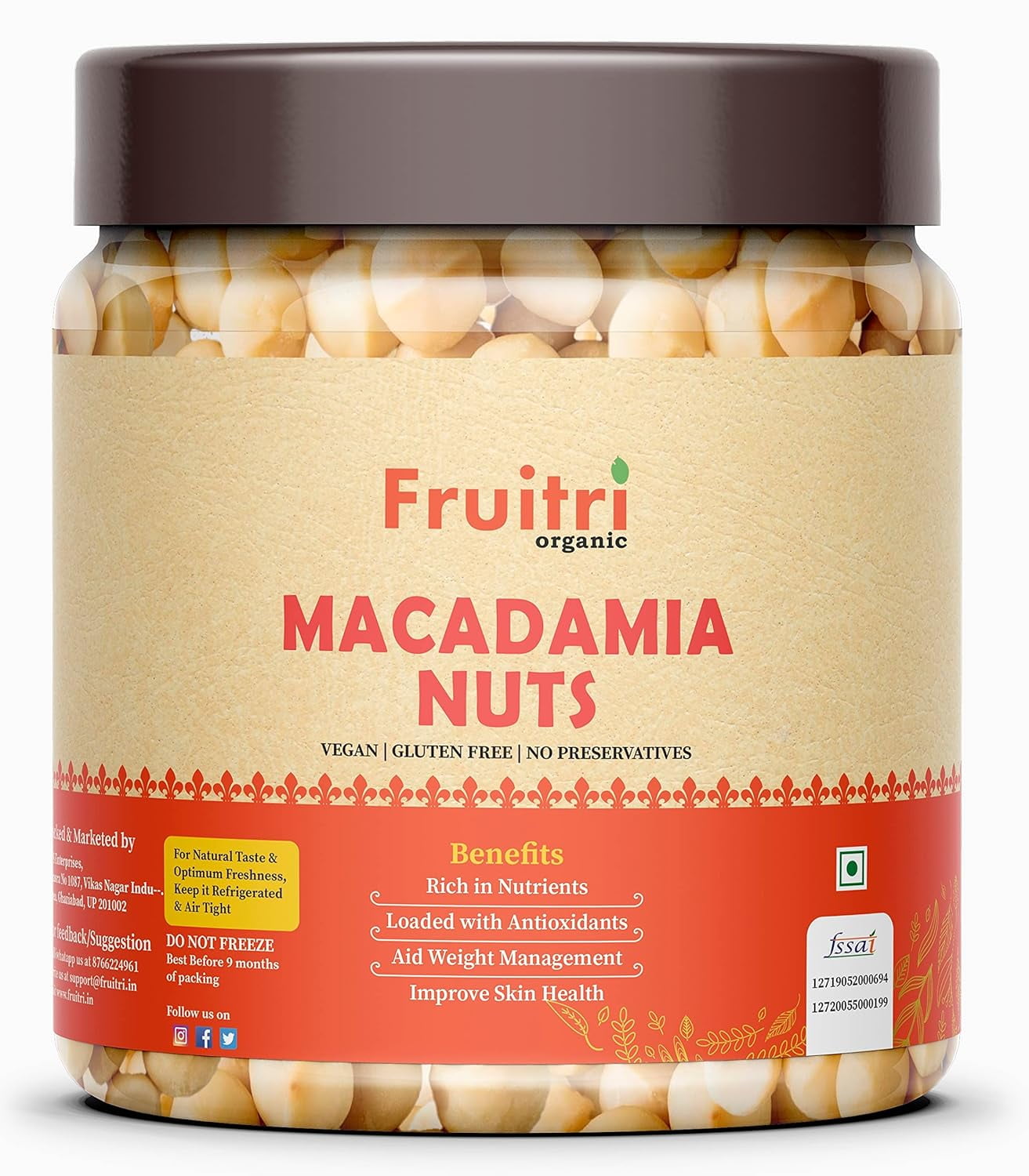 Organic Macadamia Nuts By Fruitri 100gm, | Rich In Protein Fiber & Vitamin Healthy Crunchy