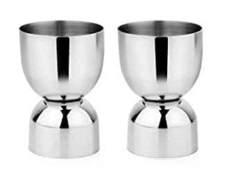 iKonbi Stainless Steel Set of 2 Damru Shape peg Shot Glasses Measure 30 ml and 60 ml Fancy Antique Glass can be Used Both Side for Welcome Drinking and Tasting