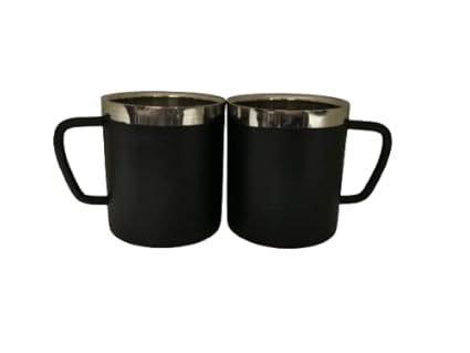 iKonbi Stainless Steel Black Sober Tea/Coffee Cup- Set of 2