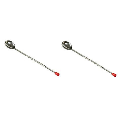 iKonbi Stainless Steel Bar Tool Bar Accessories 11 inches Curvy Design with red or Multi Colour knob bar Cocktail Spoon Bar Spoon Long Spoon Cocktail Mixer Set of 2 Pieces