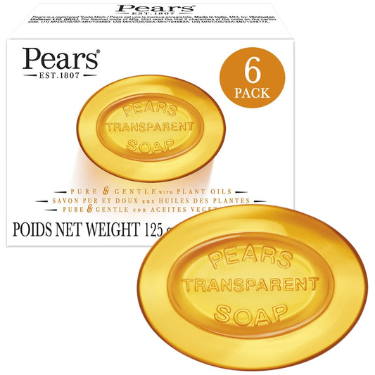 Pears Glycerin Soap, Transparent HMF23 Amber with Natural Oils, 12-Pack - Pure & Gentle Cl