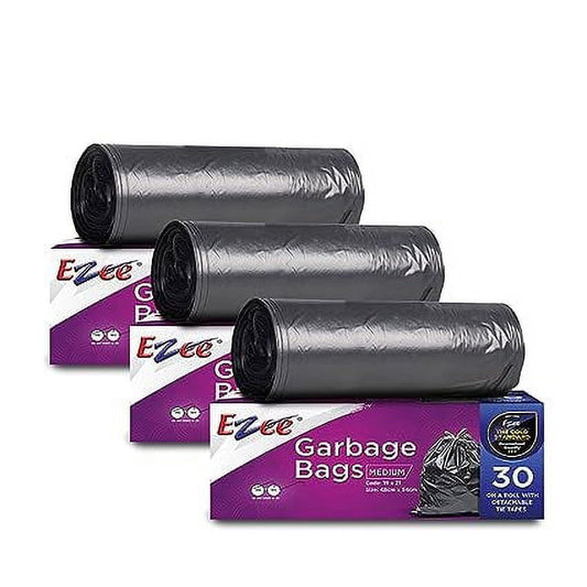 Ezee Black Garbage Bags for Dustbin/Trash Bags 90 Pcs Medium 19 X 21 Inches 30 Pcs x
