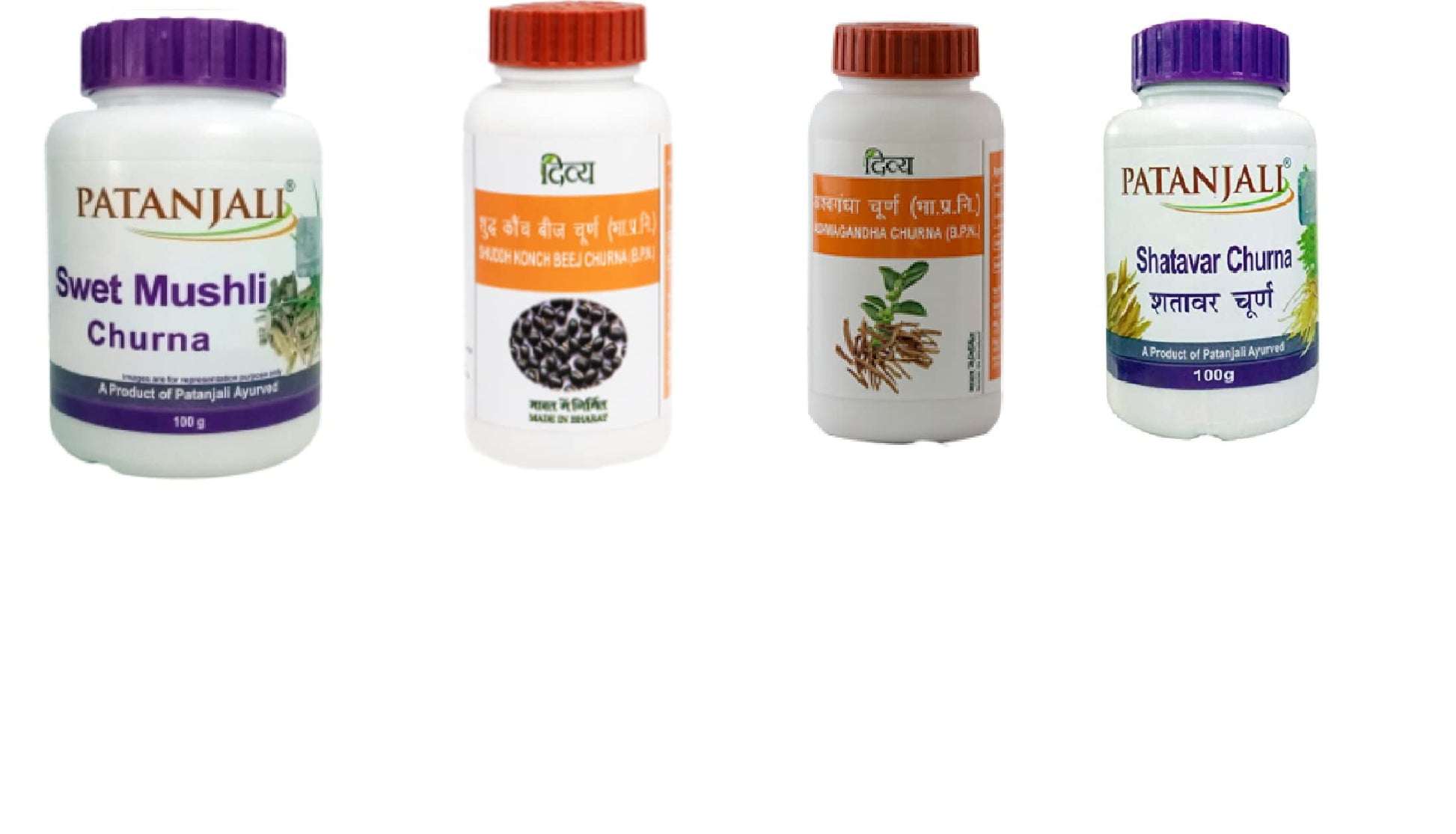 Patanjali Ayurveda Shatavar, Swet Mushli, Ashwagandha & Konch beej Churna Shuddh Combo, 10