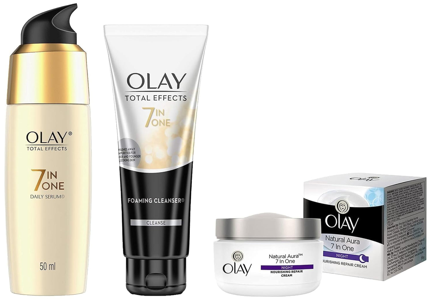 Olay Total Effects Serum &Olay NightCream Natural Aura Nourishing Repair Cream,50g&Olay Fa