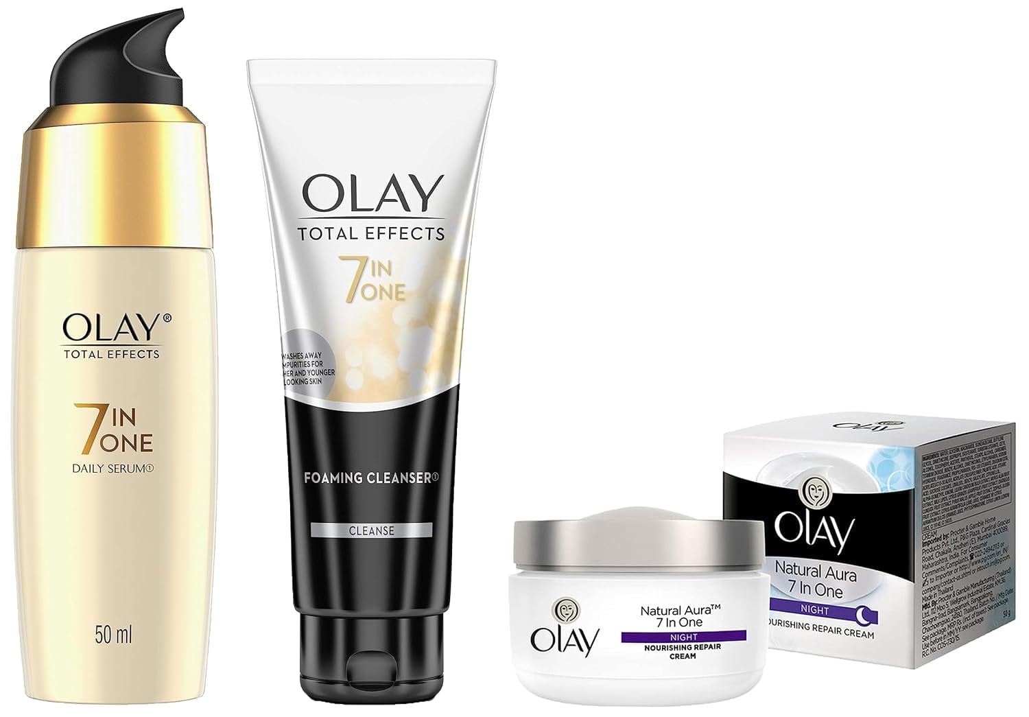 Olay Total Effects Serum &Olay NightCream Natural Aura Nourishing Repair Cream,50g&Olay Fa