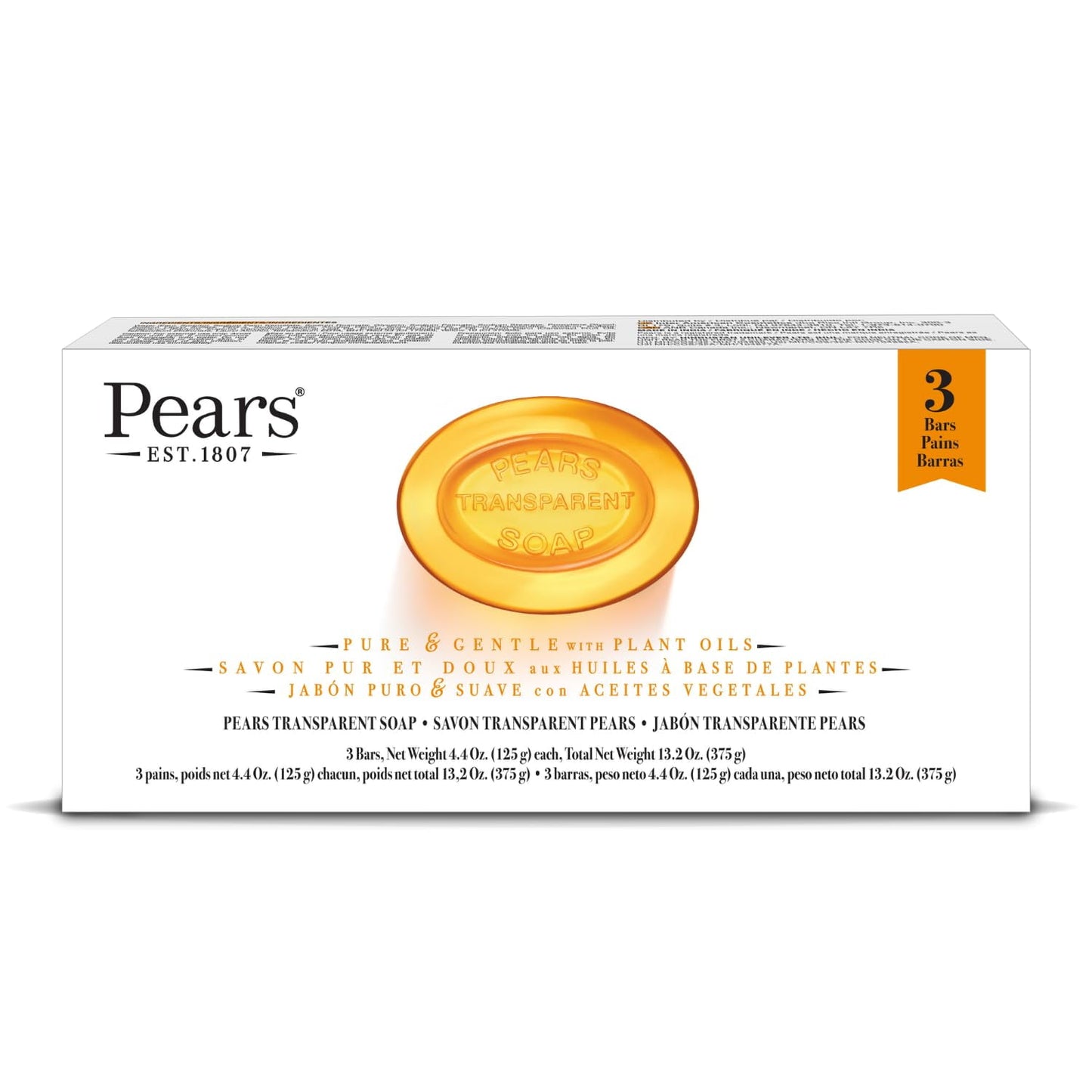 PEARS Soap, Face & Body Soap, Amber Value Pack - Pure & Gentle Transparent Bar Soap, Moist