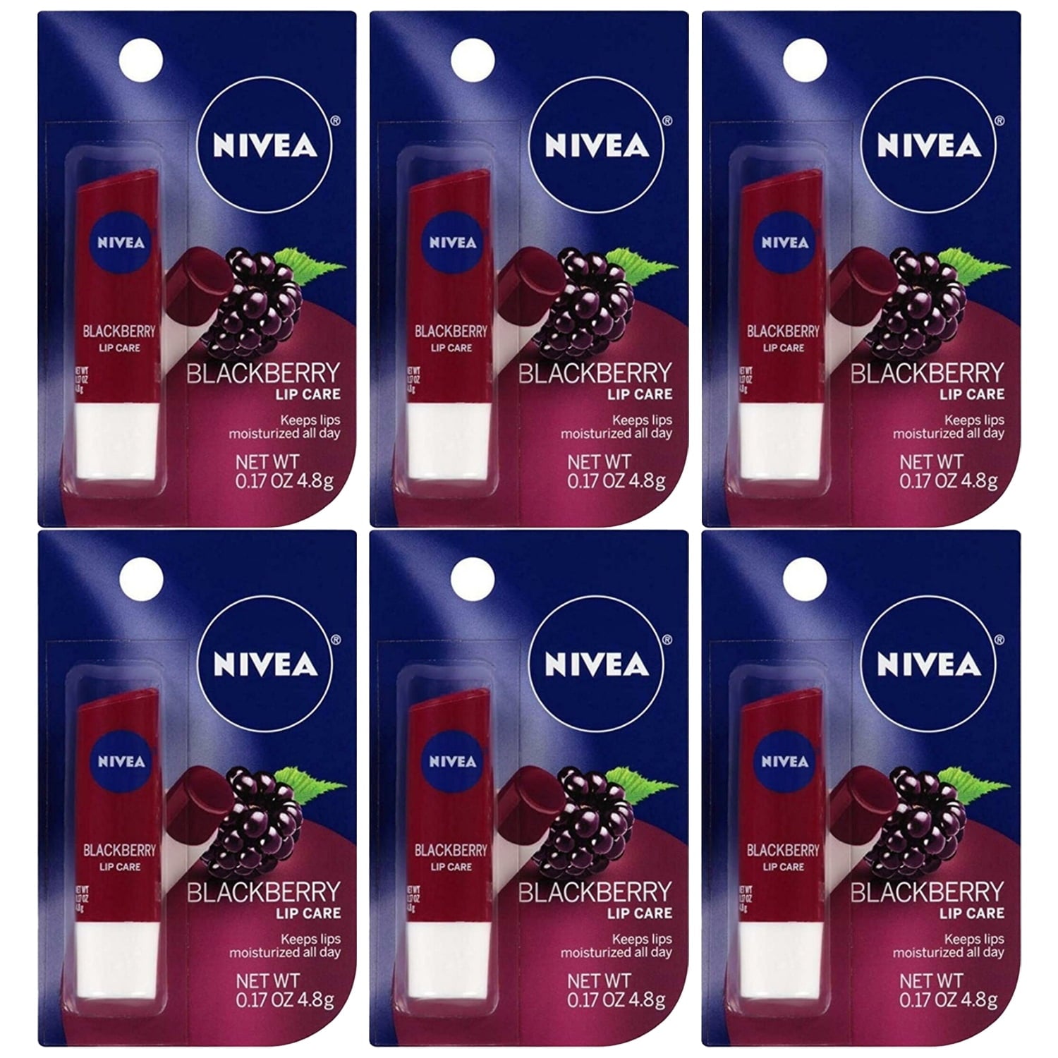 Pack of (6) Nivea Blackberry Lip Care, 0.17 oz