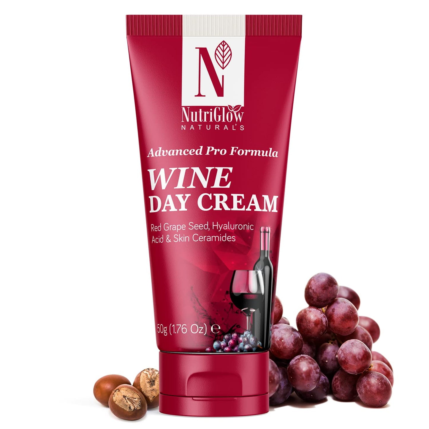 NutriGlow Wine Day Cream for Glowing Skin with Hyaluronic Acid, All Skin Types, 3.5oz