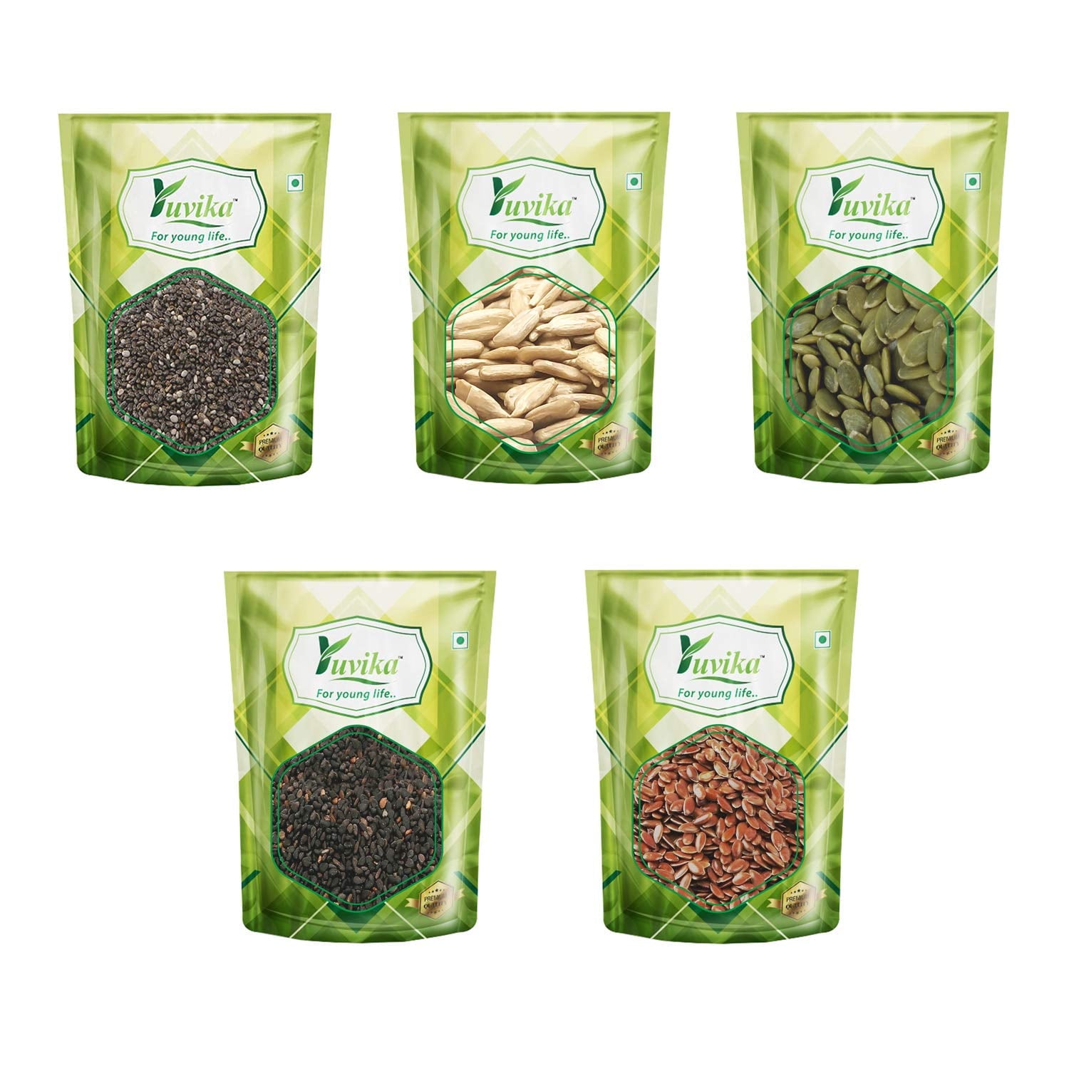 Yuvika Combo Chia Seeds - Sunflower Seeds - Pumpkin Seeds - Sesame Seeds - Flax Seeds 250