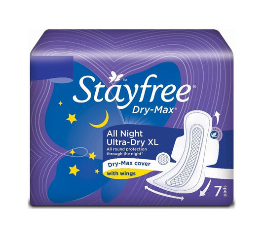 Stayfree Dry-Max All Night Ultra-Dry Pads With Wings XL, 7 Count