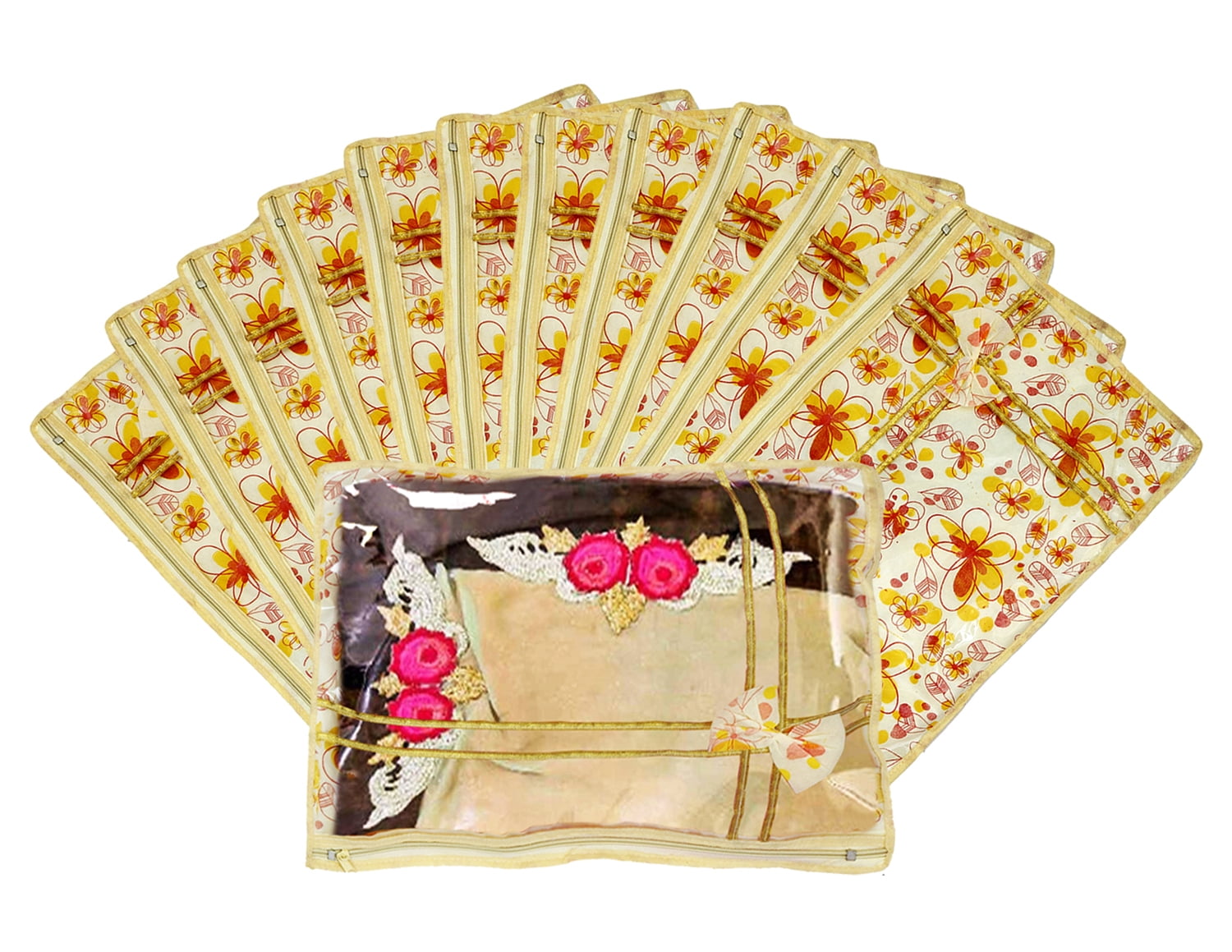 Kuber Industries Non Woven Red Flower Design Single Packing Saree Cover 12 Pcs Set (Red &