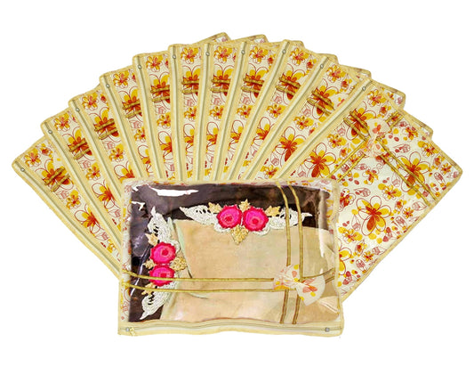 Kuber Industries Non Woven Red Flower Design Single Packing Saree Cover 12 Pcs Set (Red &