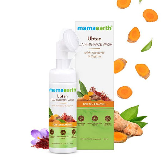 Mamaearth Ubtan Foaming Face Wash with Brush: Turmeric & Saffron, 150
