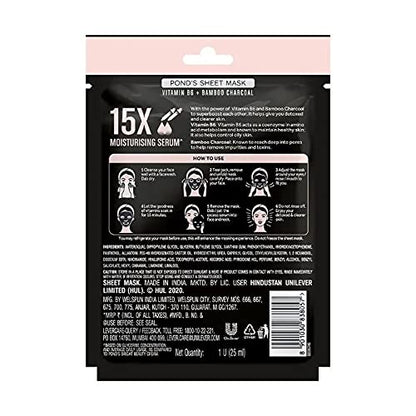 Ponds Vitamin Duo Sheet Mask Detoxing Sheet Mask With Vitamin B6 100% Bamboo Charcoal(25ml)