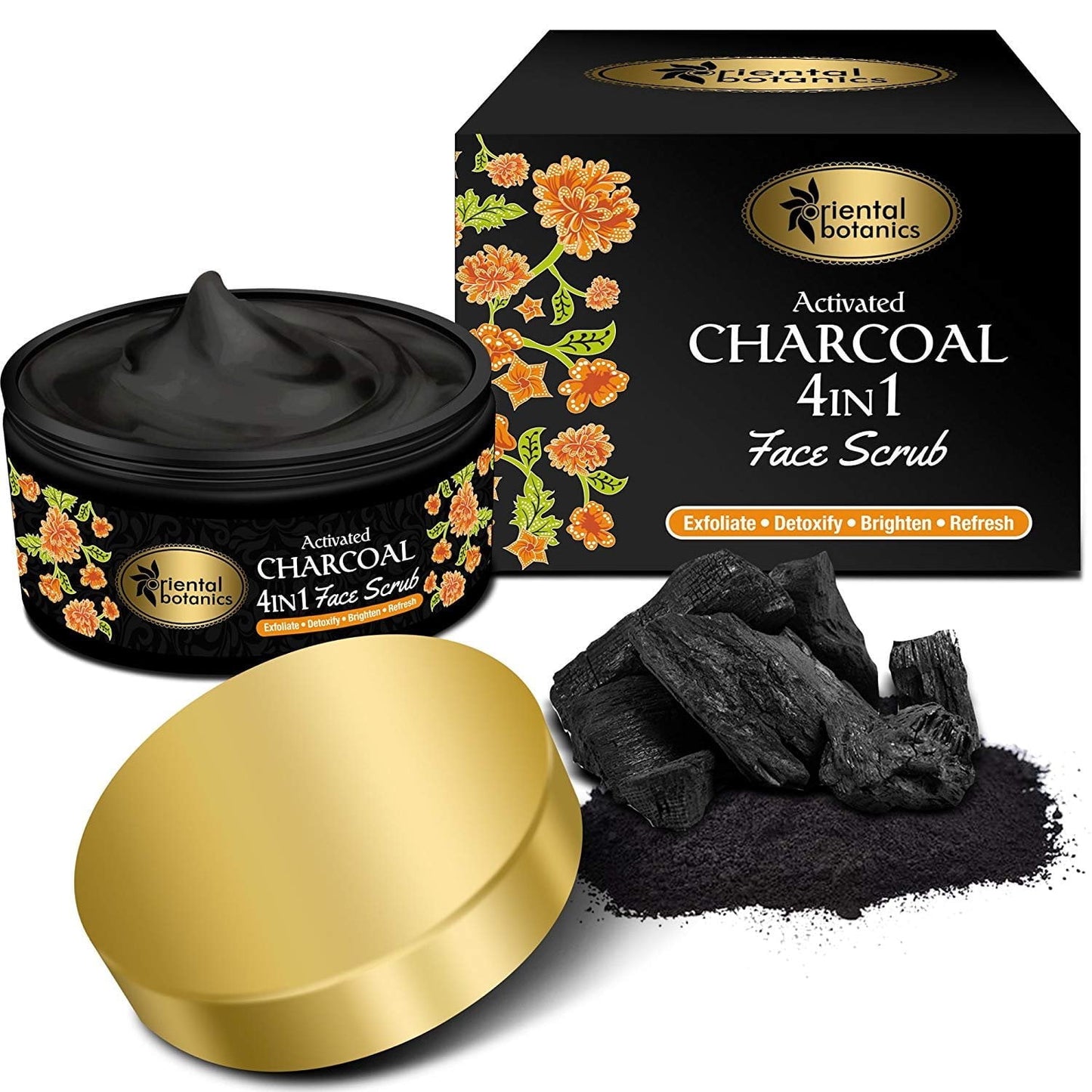 Oriental Botanics Activated Charcoal 4 In 1 Face Scrub 100g | Exfoliate, Detoxify, Brighte