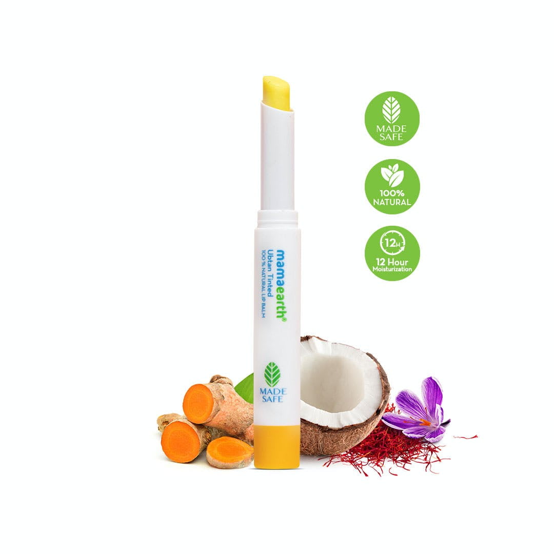 Mamaearth Ubtan Tinted 100% Natural LipBalm for lightening Dark Lips, With Turmeric & Saff