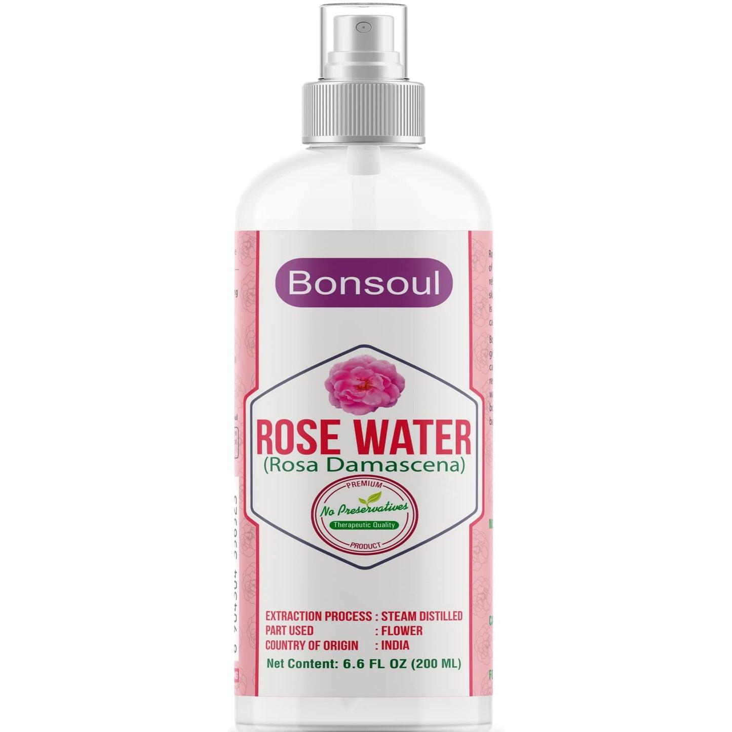 BONSOUL 100% Pure & Natural Rose Water, Steam Distilled from Rosa Damascena Rose Flower, P