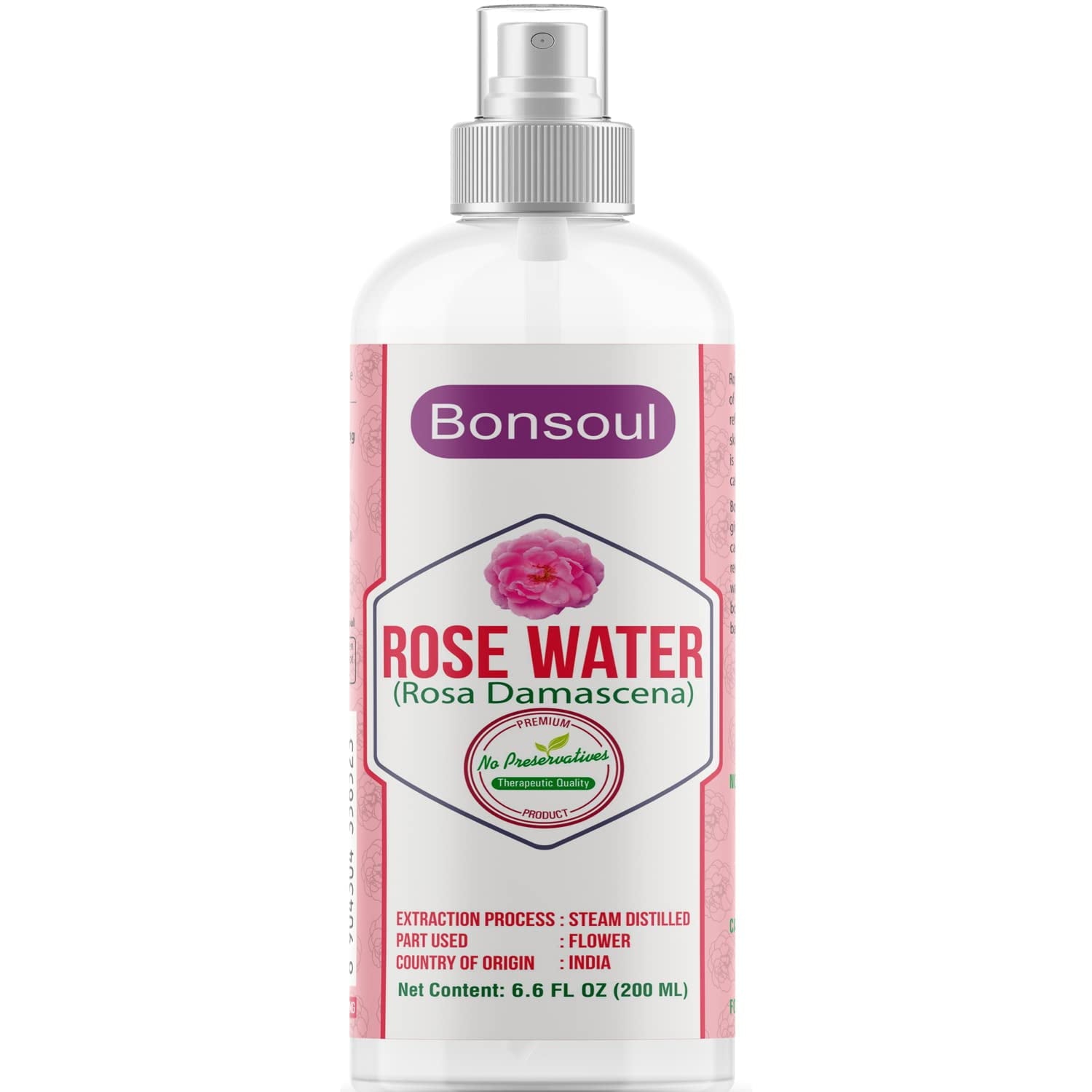 BONSOUL 100% Pure & Natural Rose Water, Steam Distilled from Rosa Damascena Rose Flower, P