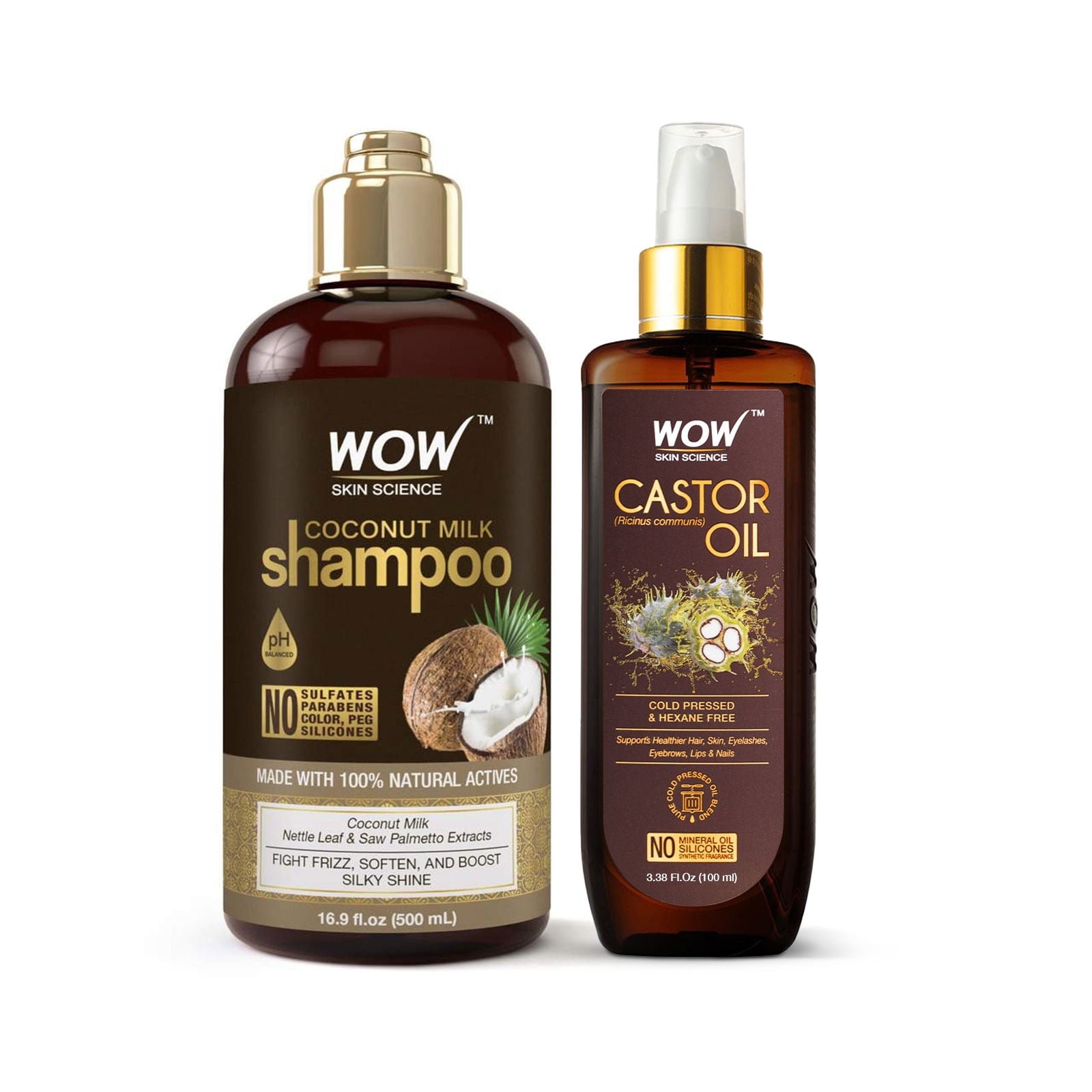 WOW Skin Science Coconut Milk Shampoo 500ml & Castor Oil 100ml - For Hair Growth