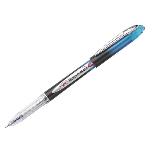 FLAIR Writometer Gel Pen Box Pack | Stainless Steel Tip | Our Longest Writing Pens | Writes Upto 1,200 Meters | Ensures Smoothness & Durability | Blue Ink, Pack of 5 Pens