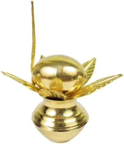 iKonbi Brass Mangal Kalash, Nariyal & Mango Leaf/Aam Patta Set for Pooja Approx. (Height