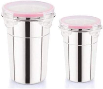 iKonbi Stainless Steel Set of 2 Click & Seal Lock air Tight Glass Tumbler with Lid 400,600 ml