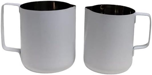 iKonbi White Matte Stainless Steel Milk Jugs – 600 ml & 800 ml, Set of