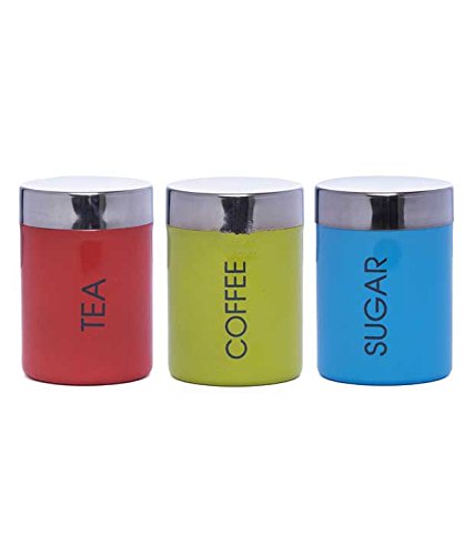 iKonbi Stainless Steel Multicolor Tea, Coffee and Sugar 8 X 8 X 11.5 Cm 570 Gram with 3 Spoons