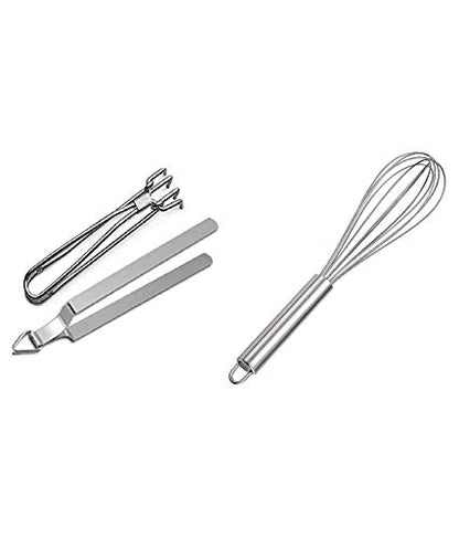 iKonbi Stainless Steel Chapati Roti Chimta with Pakkad Utensil Holder and Whiskers