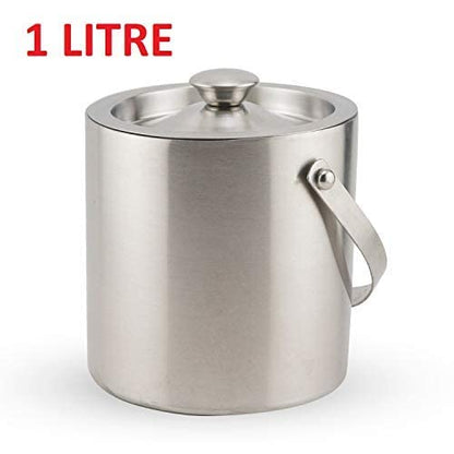 iKonbi Stainless Steel Ice Bucket, Ice Bucket with Tong for Travelling, 1 Litre, 5.5 Inch