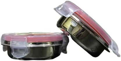iKonbi Stainless Steel Click Lock Airtight Tiffin/Container Set 50 ml, 120 ml, 250 ml, 300 ml, Set of 4