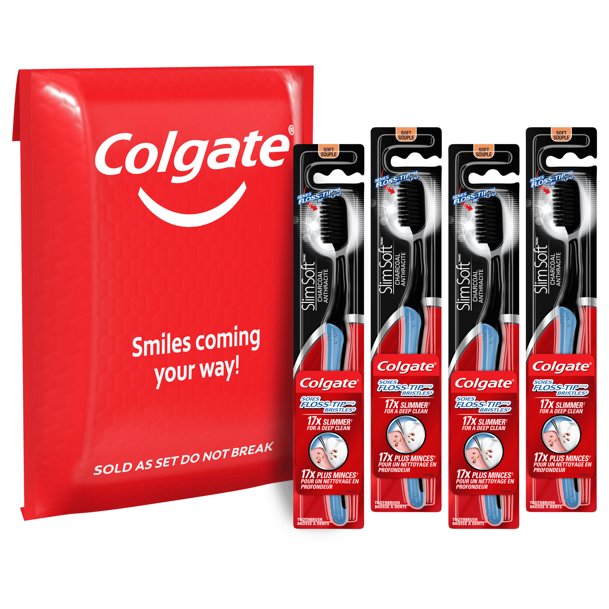Colgate Slim Soft Charcoal Toothbrush 17x Slimmer Tip Soft Bristles -