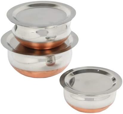 iKonbi Copper Bottom Serving Bowls with Lids and Serving Spoons Set of 3 + 3
