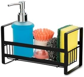 RIOMAX Wall Mounted Self-Adhesive Bathroom Shelf/Kitchen Rack & Holder/Soap Holder/Sponge Holder/Storage Organizer Rack/Sink Organizer (Material- Metal Powder Coated Finish, Black,