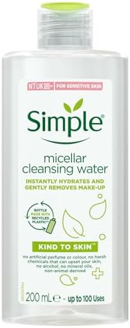 Simple Kind to Skin Cleansing Water Micellar 90% hydration boost facial cleanser and makeu