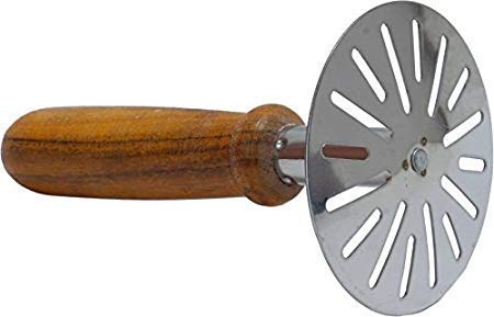 iKonbi Stainless Steel Round Pav Bhaji Masher, Potato Masher with Wooden Handle, 1-Piece, Silver