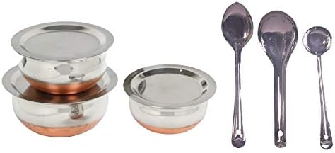 iKonbi Copper Bottom Serving Bowls with Lids and Serving Spoons – Set of 3 +