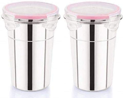iKonbi Stainless Steel Airtight, Leak Proof, Frezzer Safe and Dust Proof Glass Tumblers with Lid Set of 2. Capacity- 400 ML