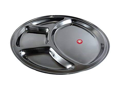 iKonbi Round 4 Compartment Thali,Stainless Steel 4 Compartment Round Thali,Steel 4