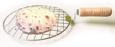 iKonbi Stainless Steel Roaster Papad Jali, Roti Grill, Chapati Barbecue Grill with Wooden Handle