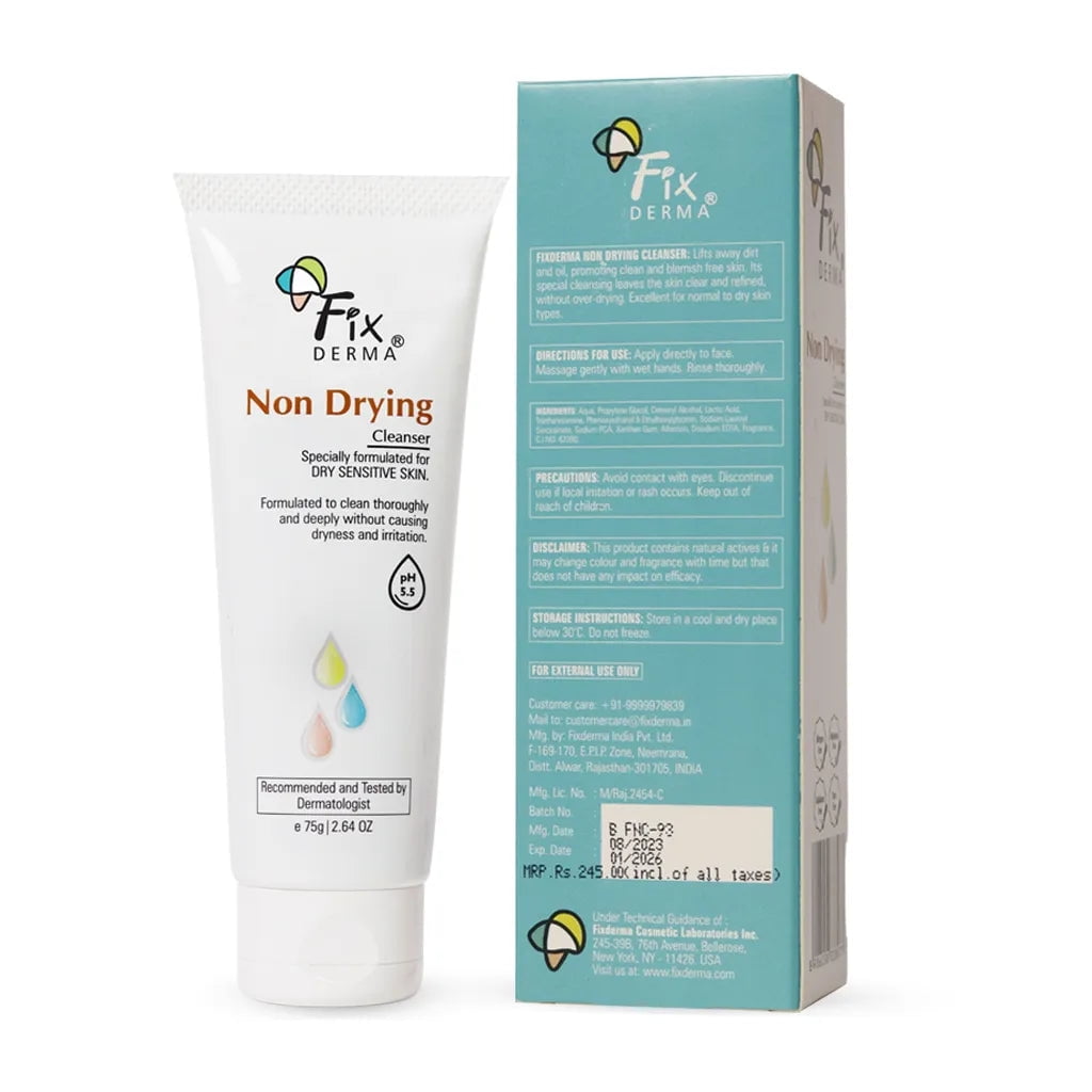 Fixderma 1% Lactic Acid + 2% Cetearyl Alcohol, Non-Drying Cleanser - FaceWash for Dry Skin