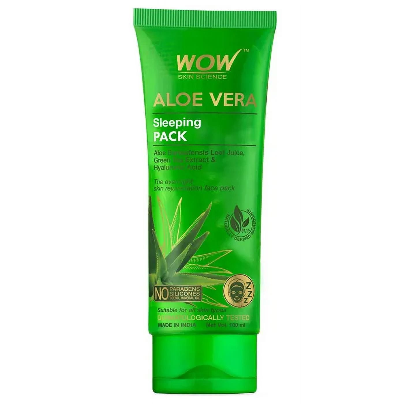 Wow Skin Science Aloe Vera With Green Tea Extract and Hyaluronic Acid Sleeping Pack - No P