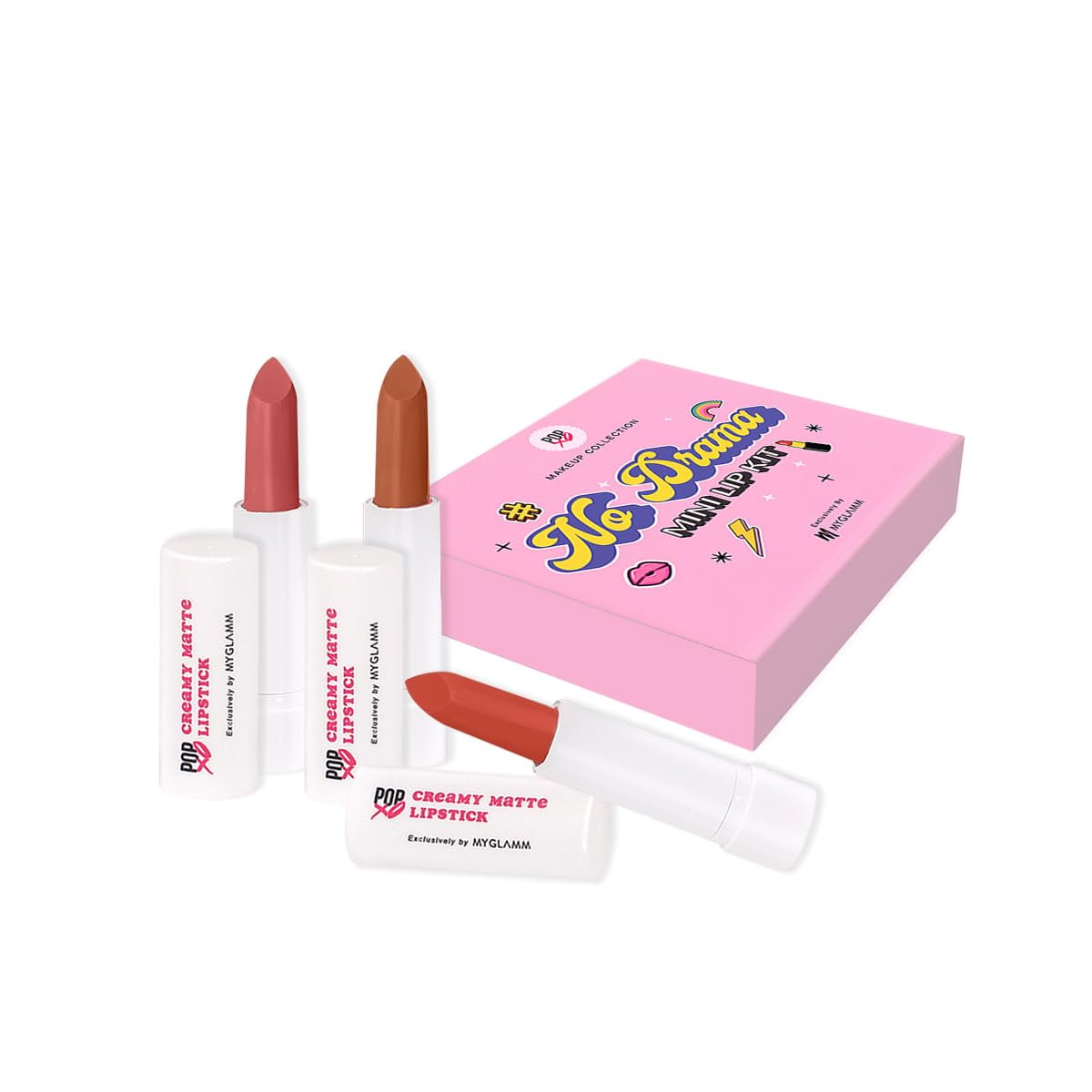 MyGlamm POPxo Makeup - Mini Lip Kit - No Drama - 7.5gm (Set of 3) | Creamy Matte Nude Lips