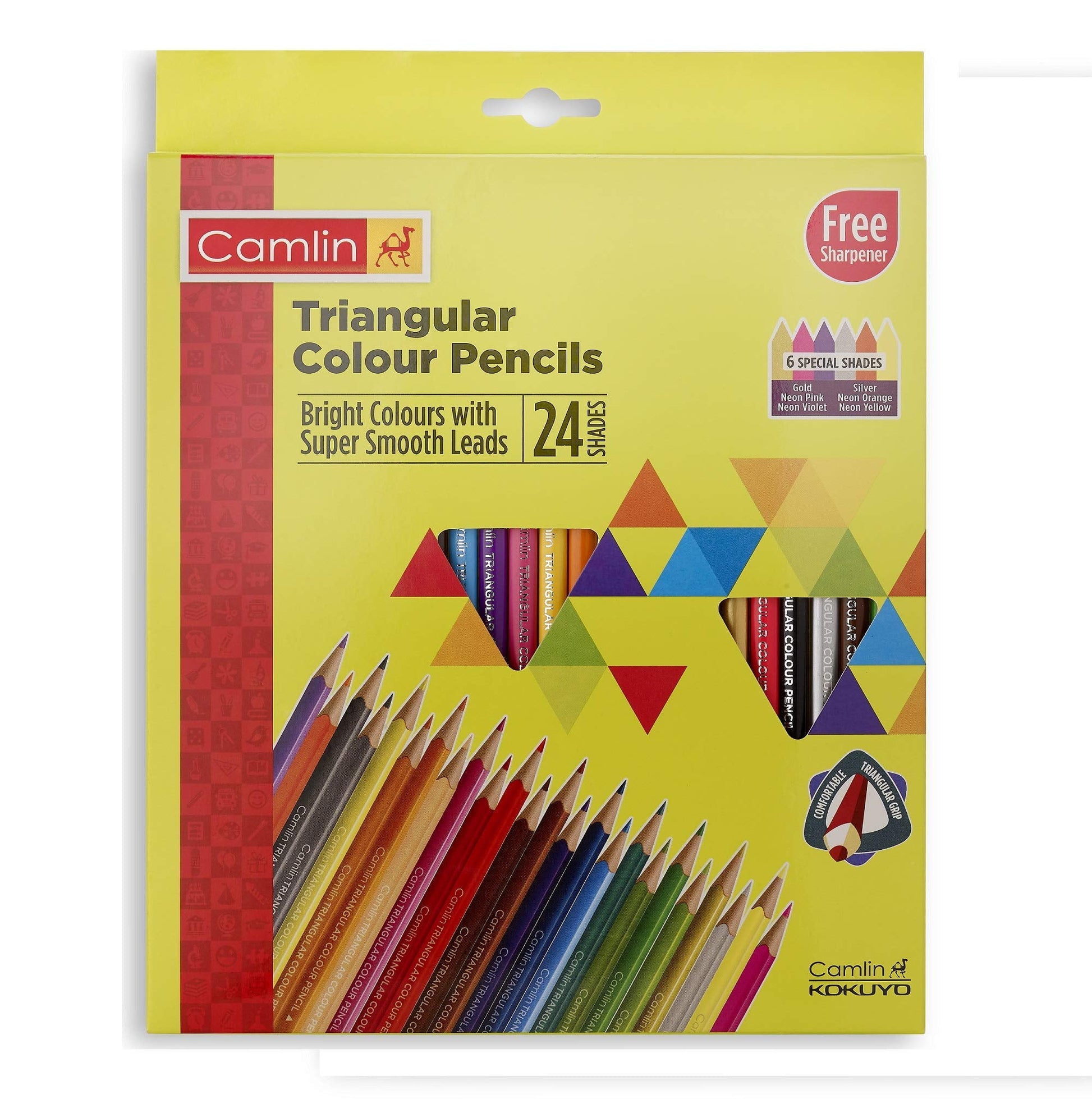 Camlin Triangular Colour Pencil Set With Sharpener - Pack Of 24 (Multicolour)