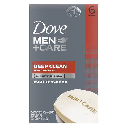 Dove Men+Care Body Soap and Face Bar Deep Clean 3.75 oz 6 Bars