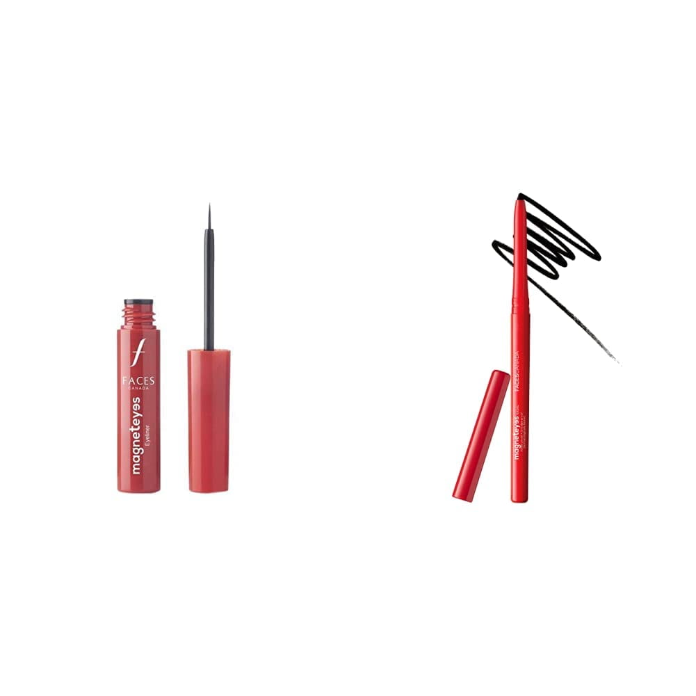 Faces Canada Magneteyes Eyeliner Black 01 3.5 ml (Black) And Faces Magnet Eyes Kajal, 0.35