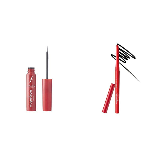 Faces Canada Magneteyes Eyeliner Black 01 3.5 ml (Black) And Faces Magnet Eyes Kajal, 0.35