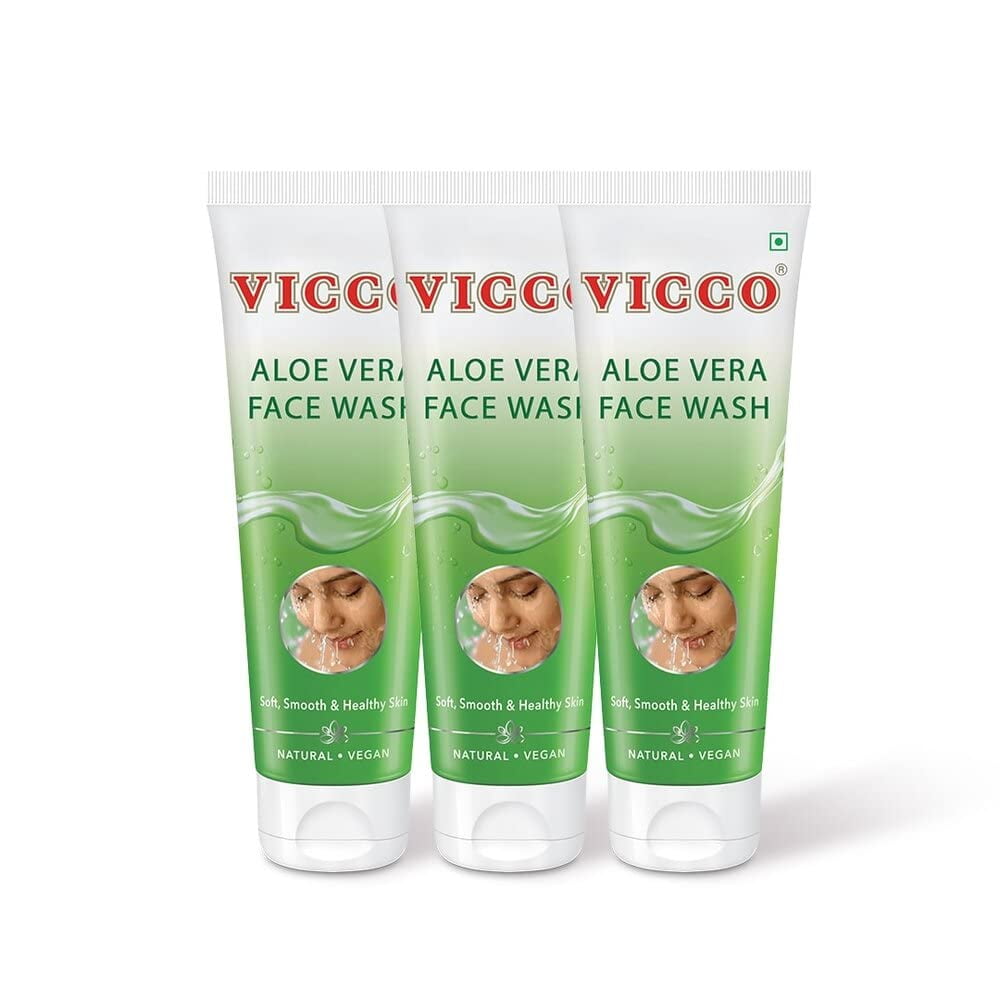 Vicco Aloe Vera FaceWash, Pure Aloe Vera Extracts, Soft, Smooth & Healthy Skin, Fights Pim