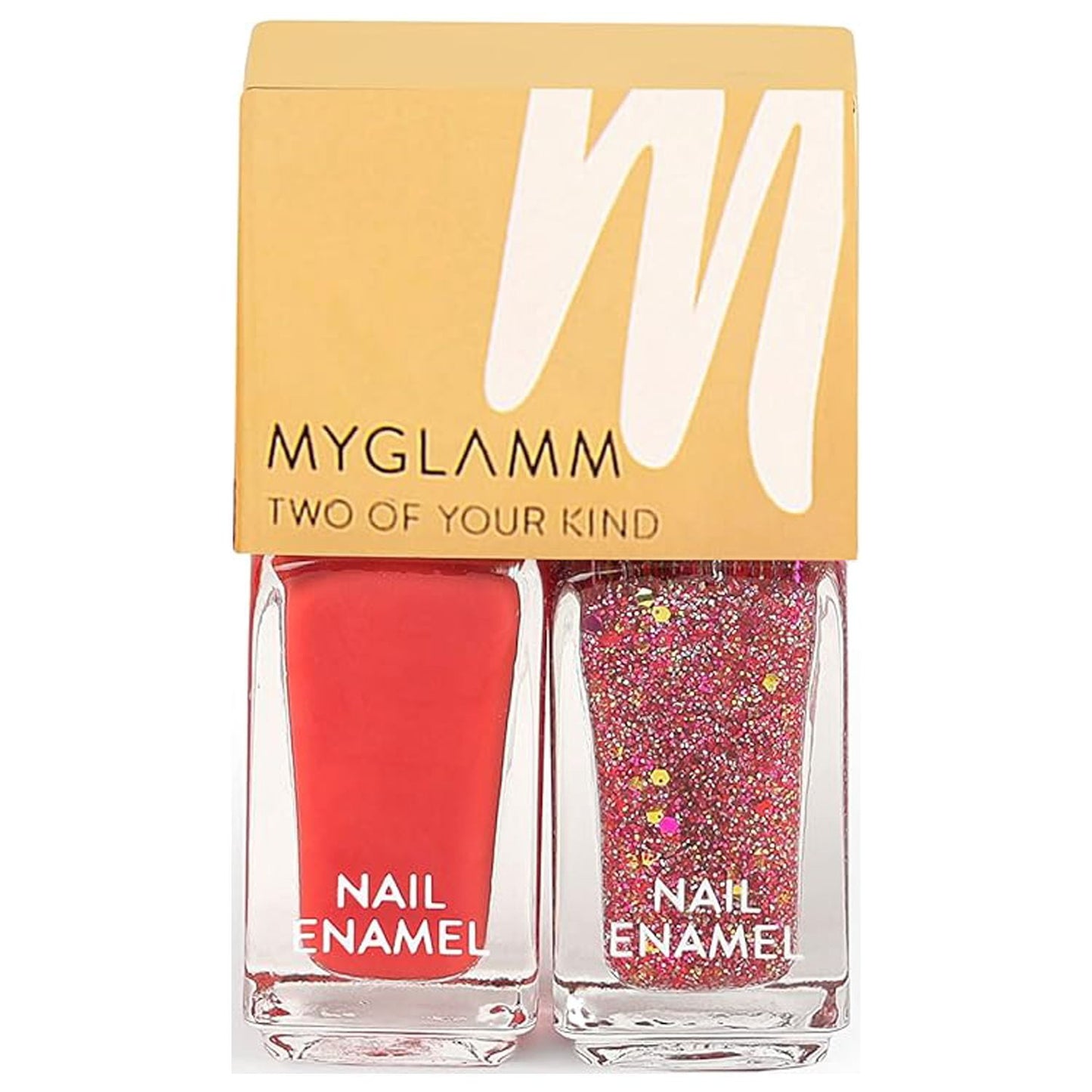 MyGlamm Two Of Your Kind Nail Enamel Duo Glitter Collection-Steal The Show (Tomato Red + M